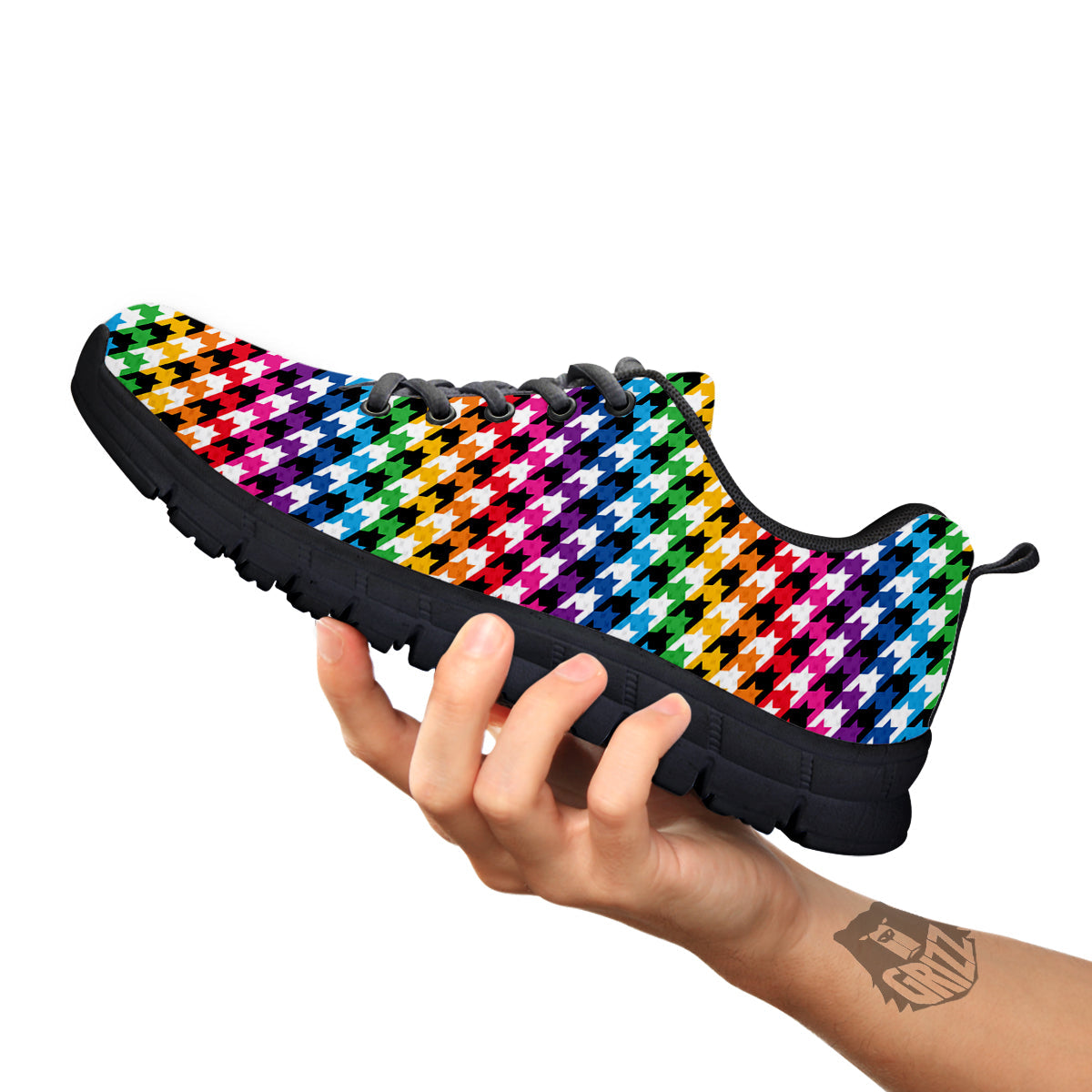 Houndstooth Rainbow Pride Print Pattern Black Sneaker-grizzshop