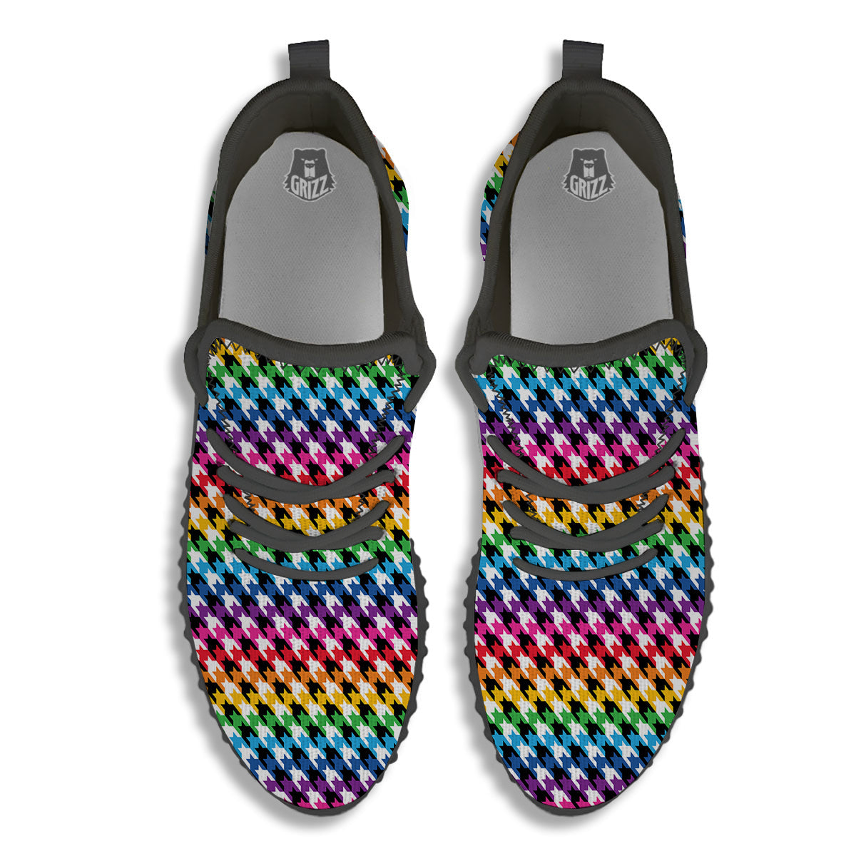 Houndstooth Rainbow Pride Print Pattern Black Walking Shoes-grizzshop