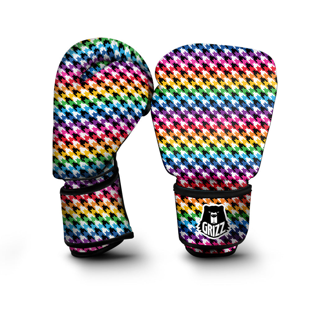 Houndstooth Rainbow Pride Print Pattern Boxing Gloves-grizzshop