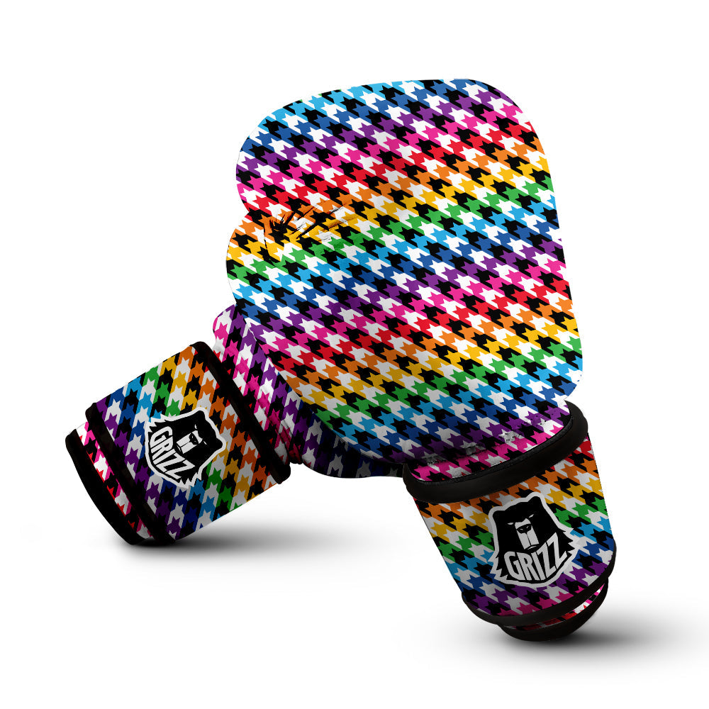 Houndstooth Rainbow Pride Print Pattern Boxing Gloves-grizzshop