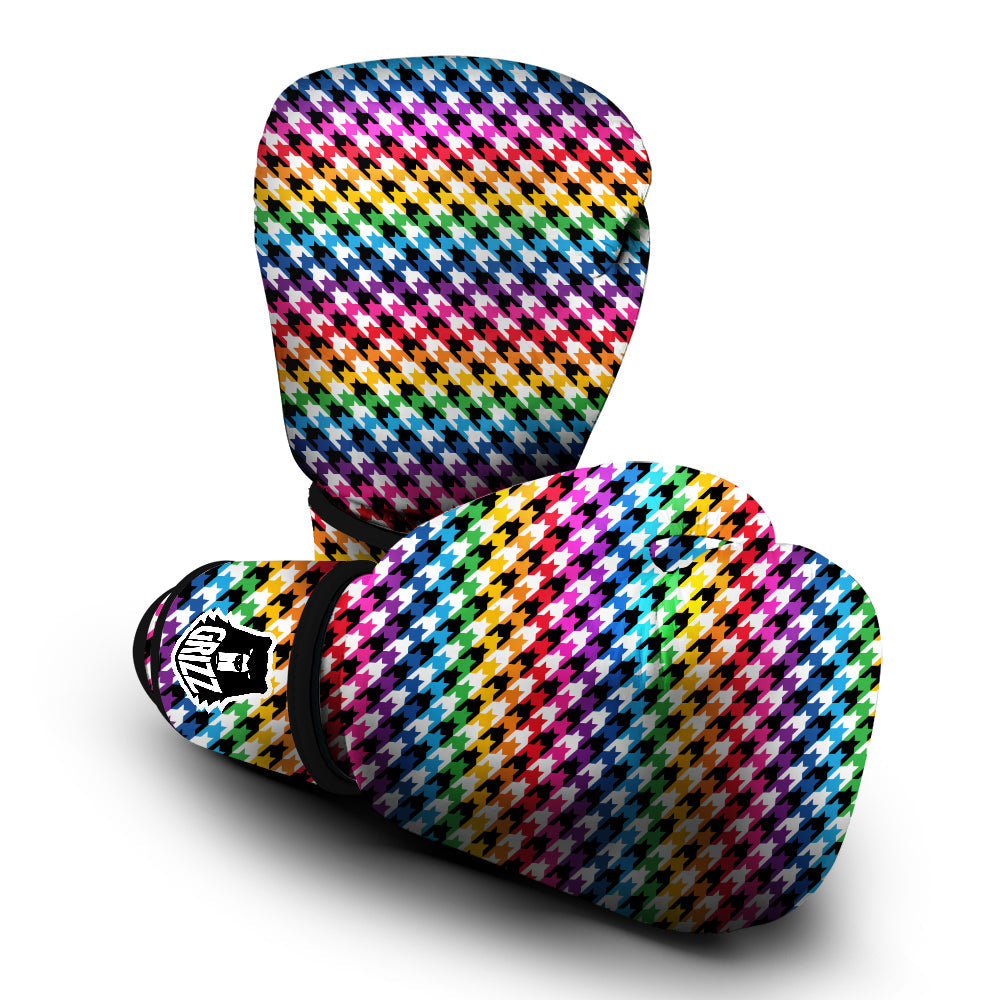 Houndstooth Rainbow Pride Print Pattern Boxing Gloves-grizzshop