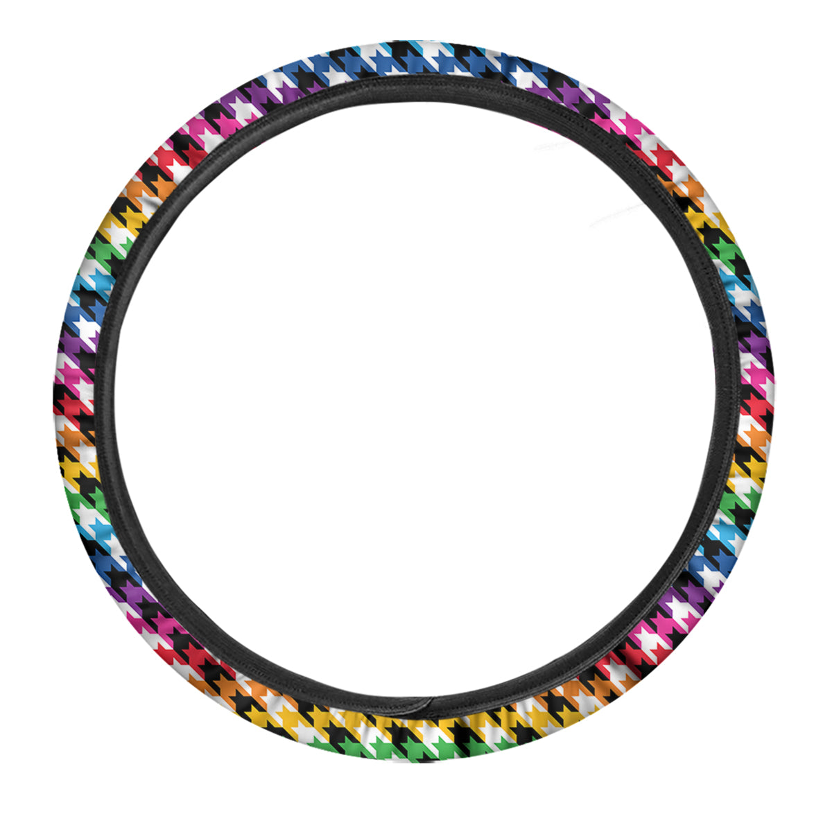 Houndstooth Rainbow Pride Print Pattern Car Steering Wheel Cover-grizzshop