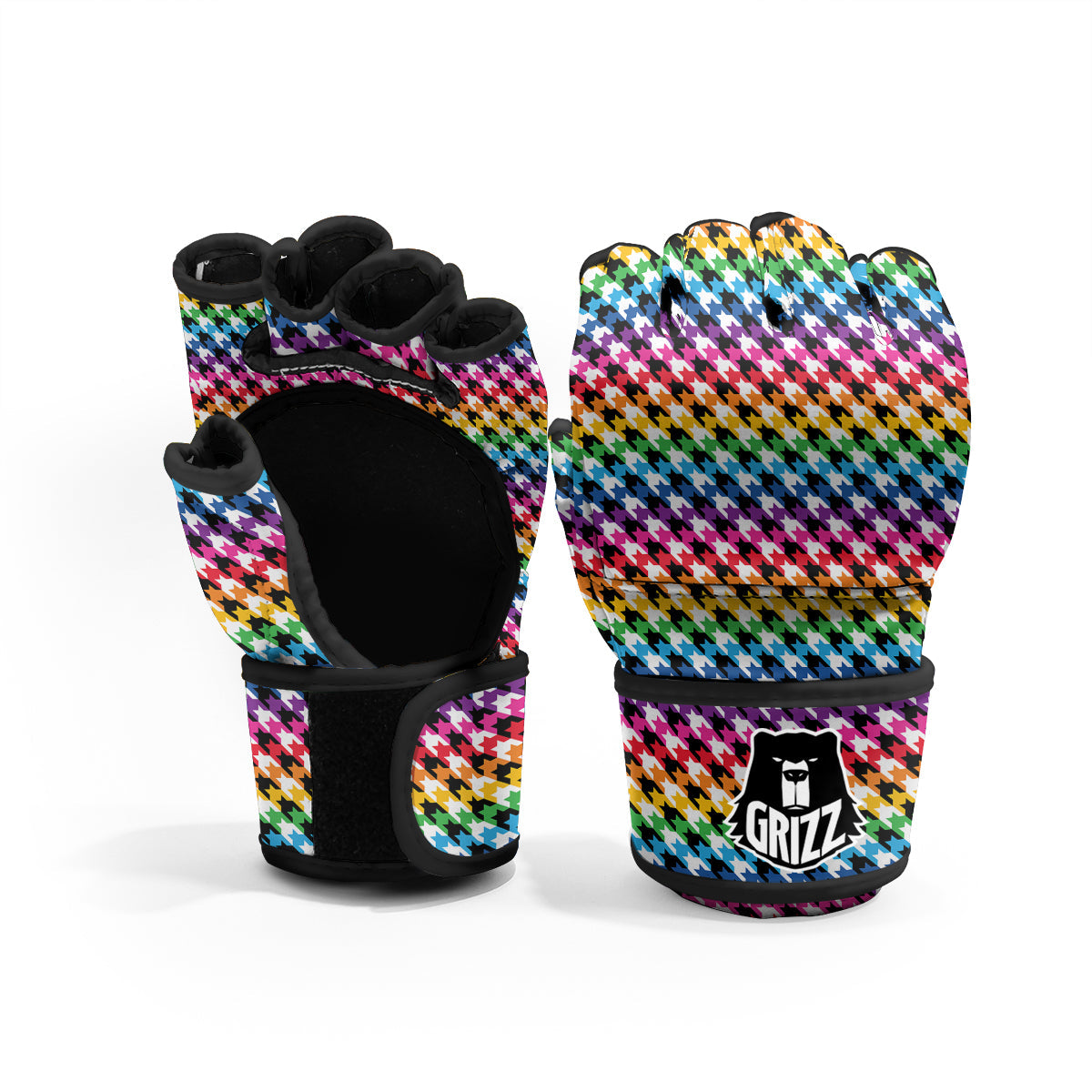 Houndstooth Rainbow Pride Print Pattern MMA Gloves-grizzshop