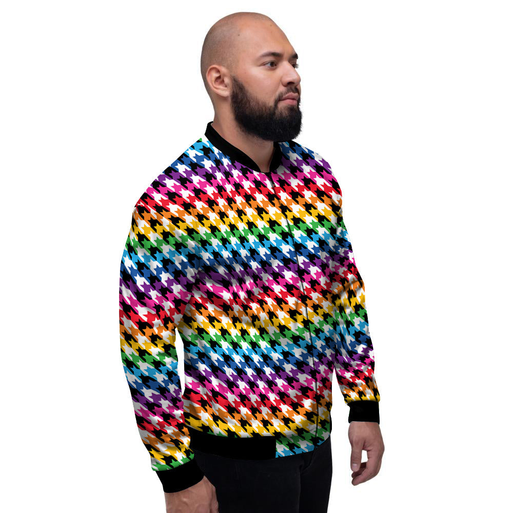 Houndstooth Rainbow Pride Print Pattern Men's Bomber Jacket-grizzshop