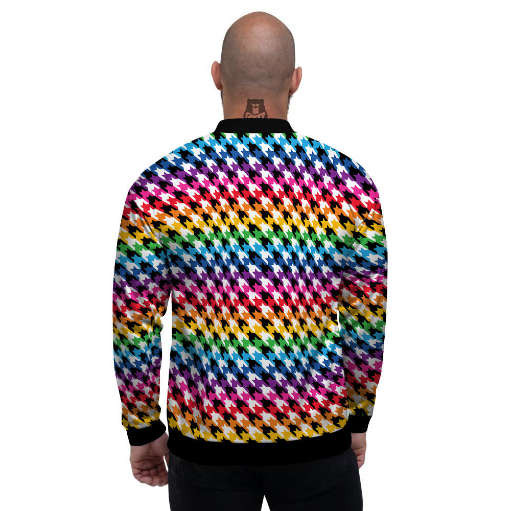 Houndstooth Rainbow Pride Print Pattern Men's Bomber Jacket-grizzshop