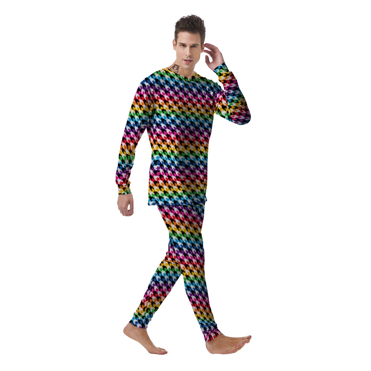 Houndstooth Rainbow Pride Print Pattern Men's Pajamas-grizzshop