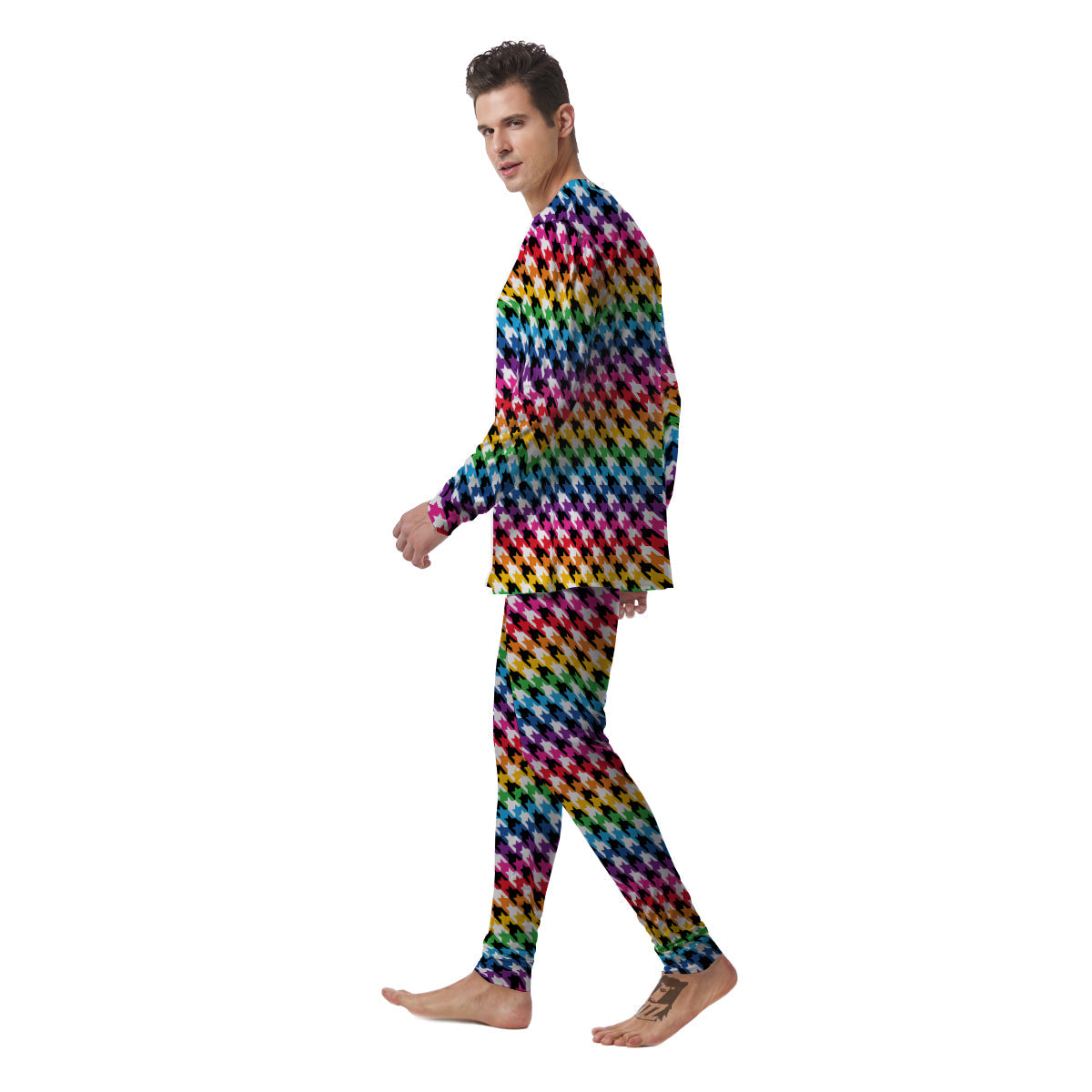 Houndstooth Rainbow Pride Print Pattern Men's Pajamas-grizzshop