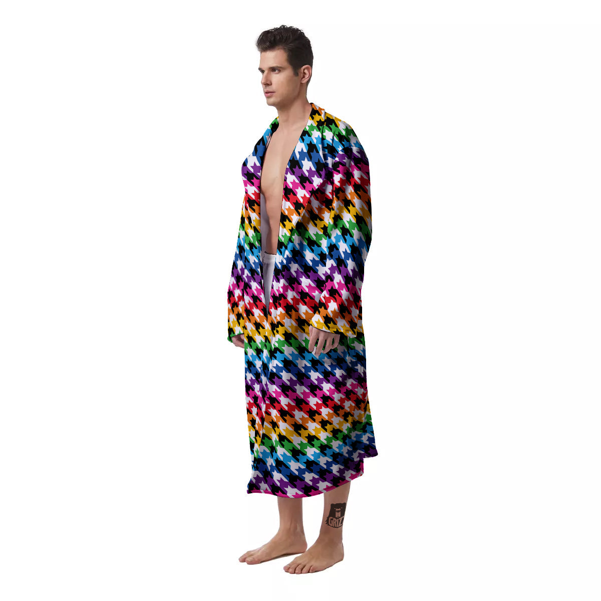 Houndstooth Rainbow Pride Print Pattern Men's Robe-grizzshop