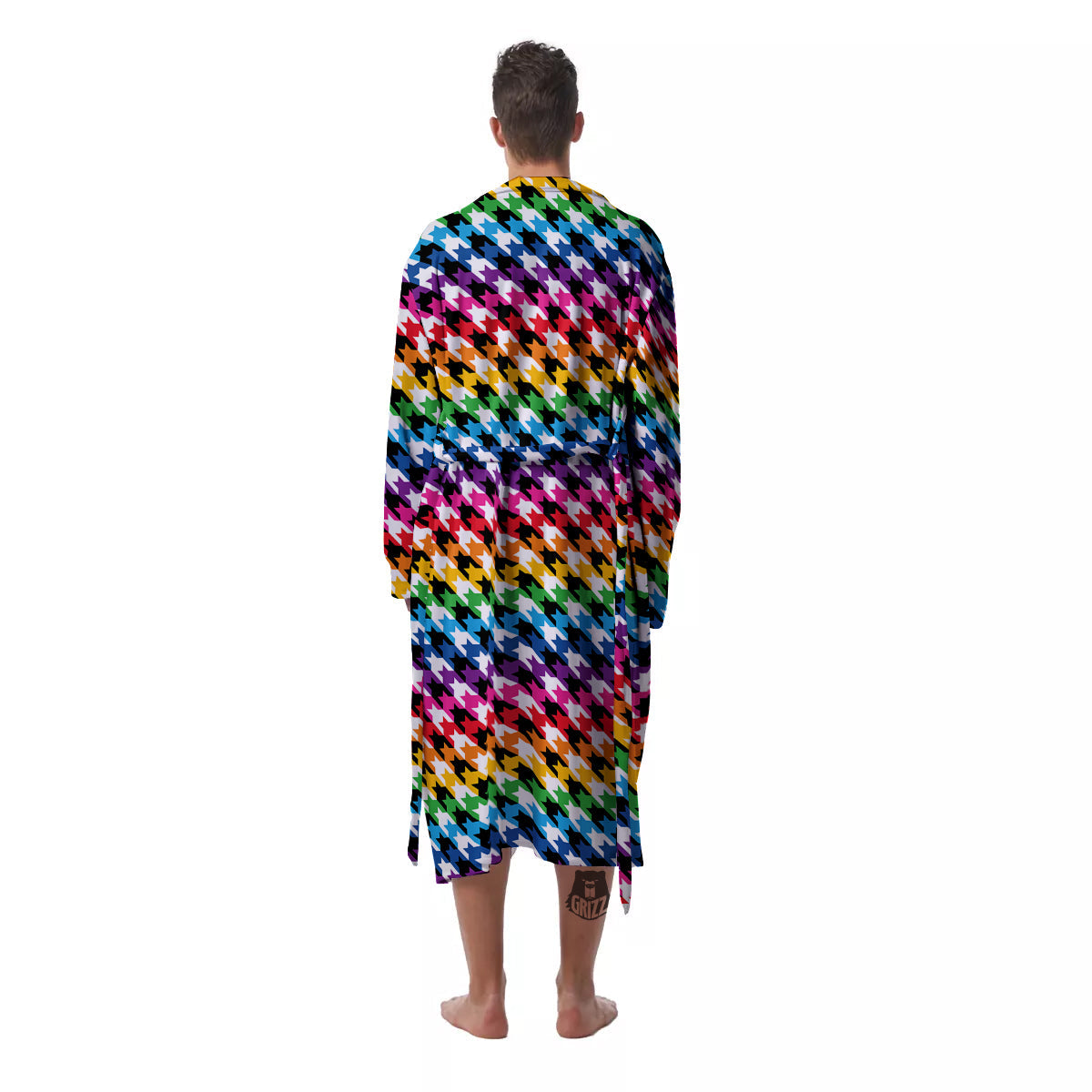 Houndstooth Rainbow Pride Print Pattern Men's Robe-grizzshop