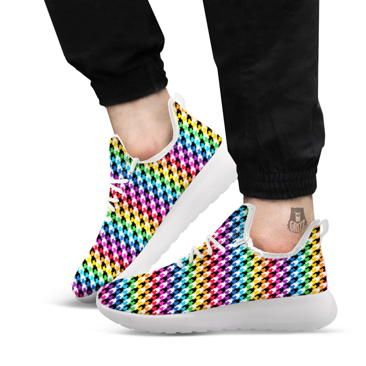 Houndstooth Rainbow Pride Print Pattern White Athletic Shoes-grizzshop