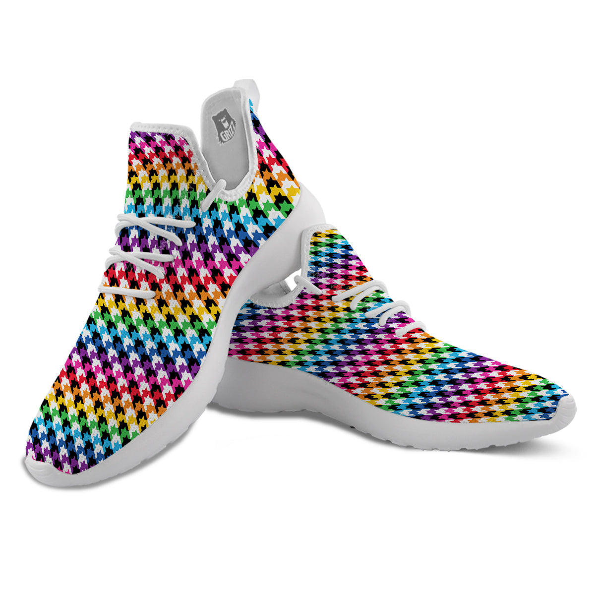 Houndstooth Rainbow Pride Print Pattern White Athletic Shoes-grizzshop