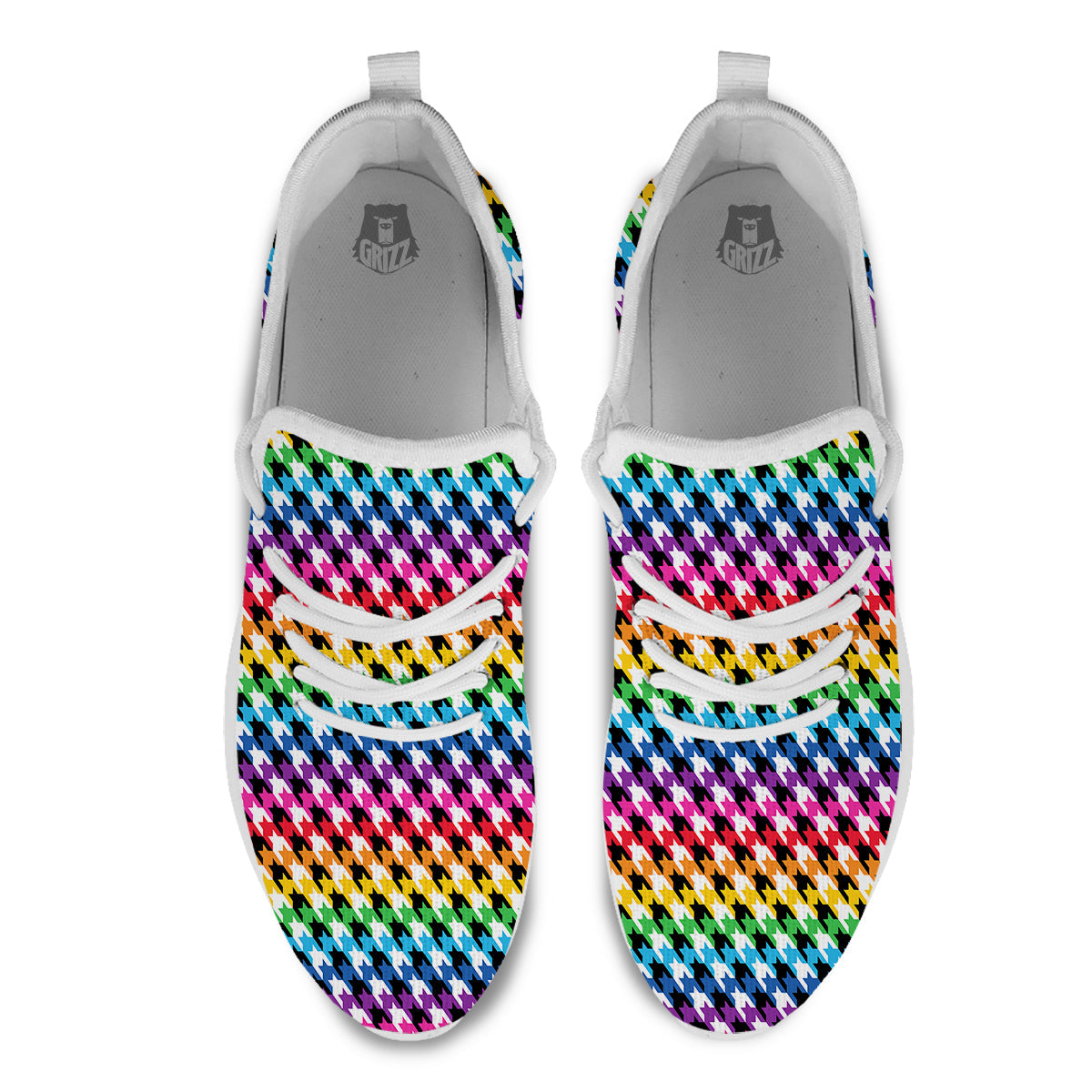 Houndstooth Rainbow Pride Print Pattern White Athletic Shoes-grizzshop