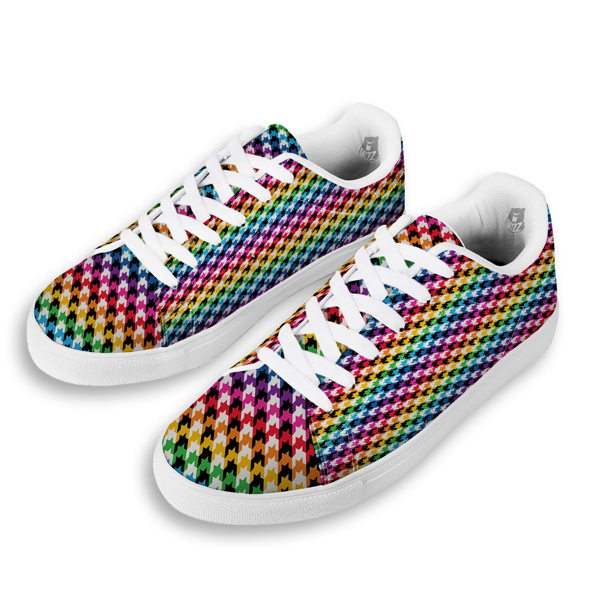 Houndstooth Rainbow Pride Print Pattern White Low Top Sneakers-grizzshop