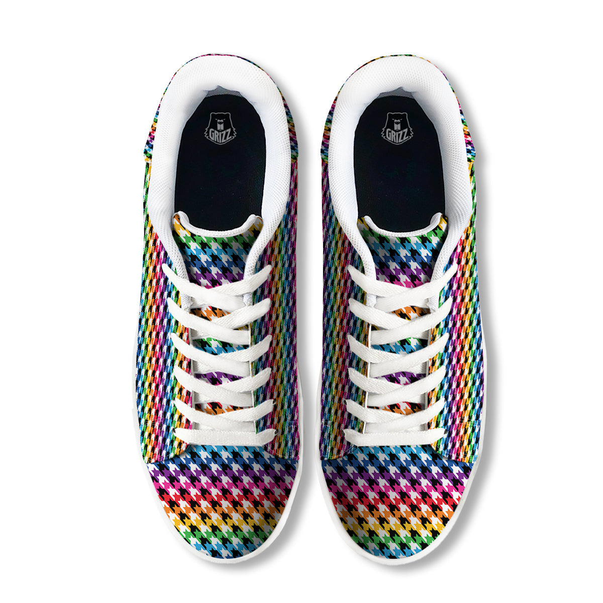 Houndstooth Rainbow Pride Print Pattern White Low Top Sneakers-grizzshop