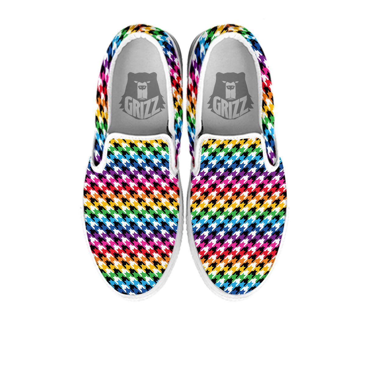 Houndstooth Rainbow Pride Print Pattern White Slip On Shoes-grizzshop