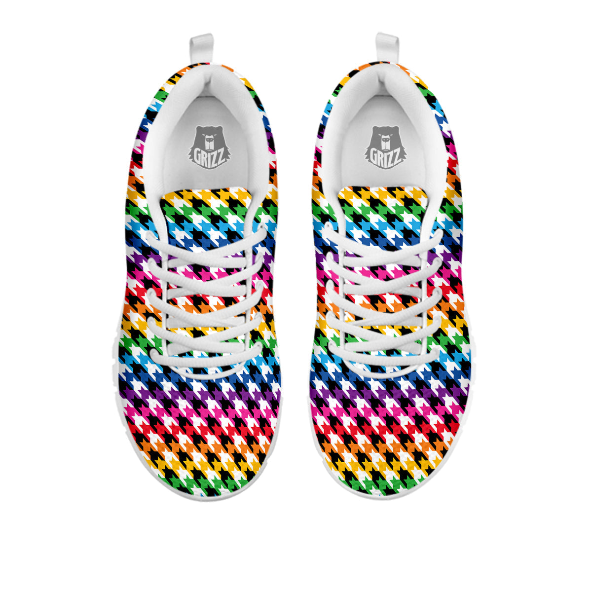 Houndstooth Rainbow Pride Print Pattern White Sneaker-grizzshop
