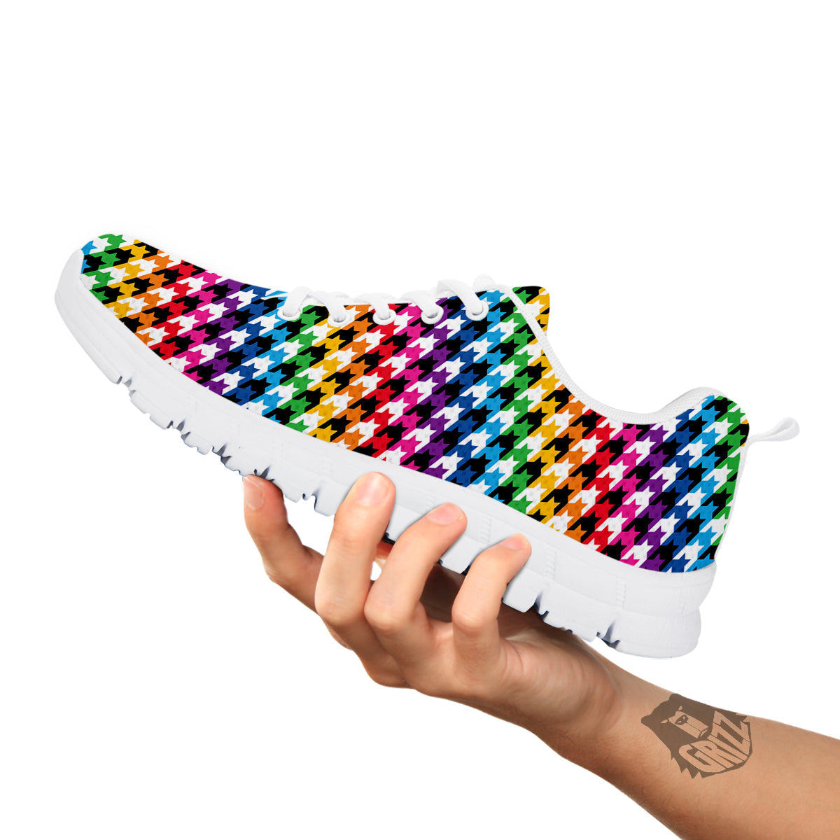 Houndstooth Rainbow Pride Print Pattern White Sneaker-grizzshop