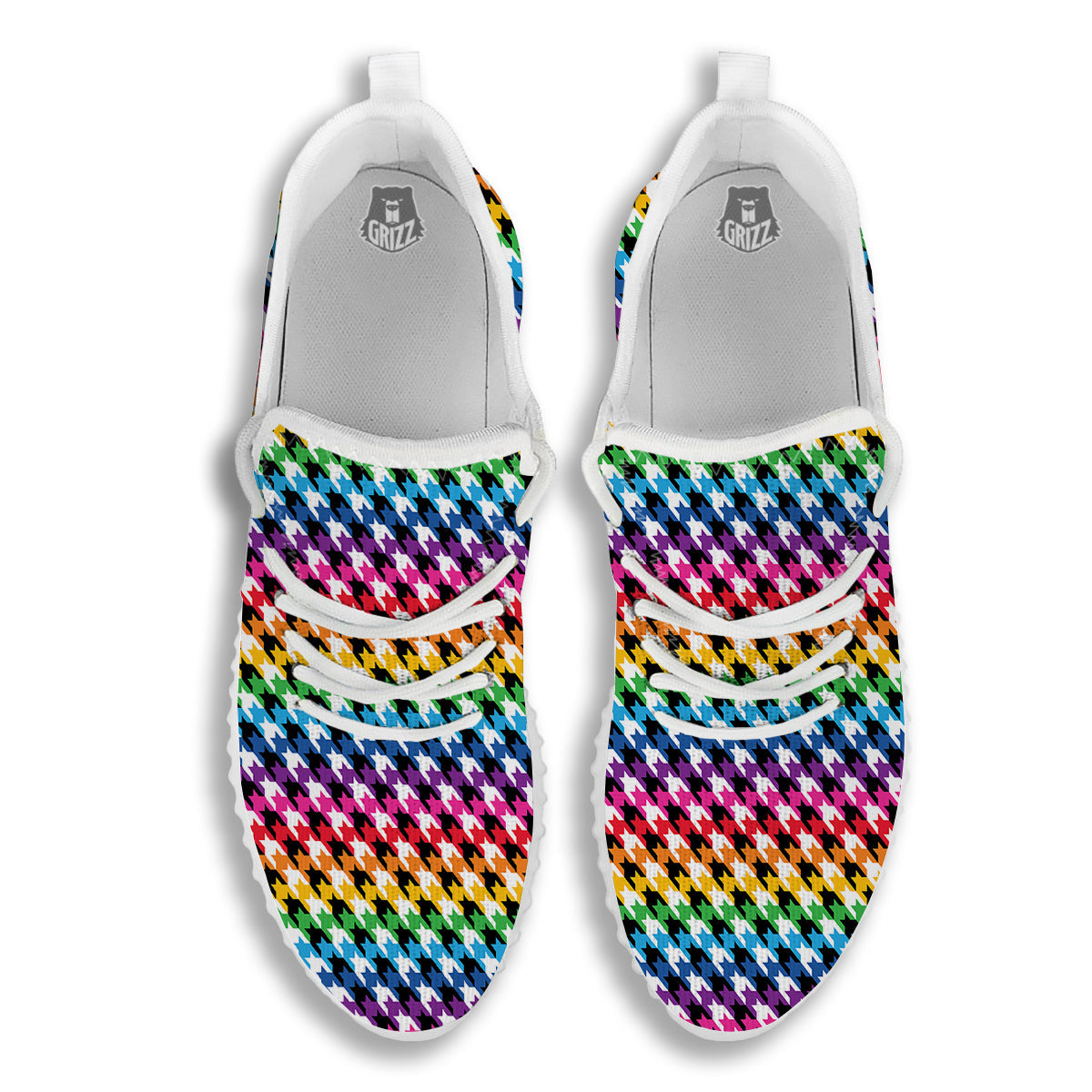 Houndstooth Rainbow Pride Print Pattern White Walking Shoes-grizzshop