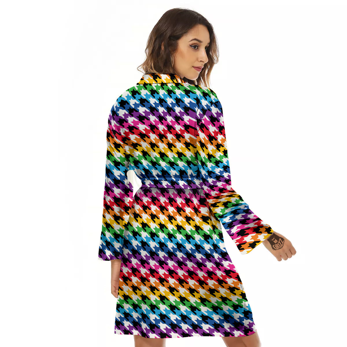 Houndstooth Rainbow Pride Print Pattern Women's Robe-grizzshop