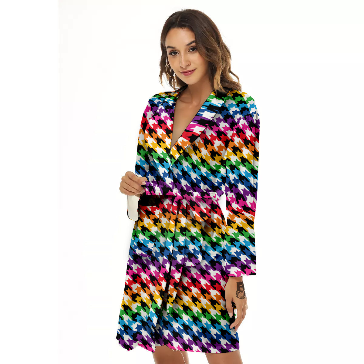 Houndstooth Rainbow Pride Print Pattern Women's Robe-grizzshop