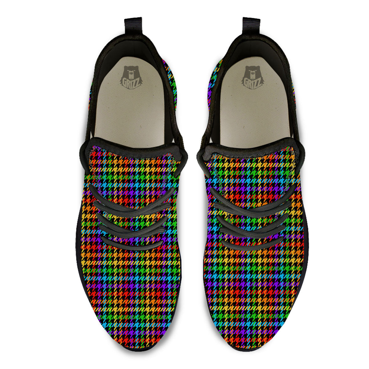 Houndstooth Rainbow Print Pattern Black Athletic Shoes-grizzshop
