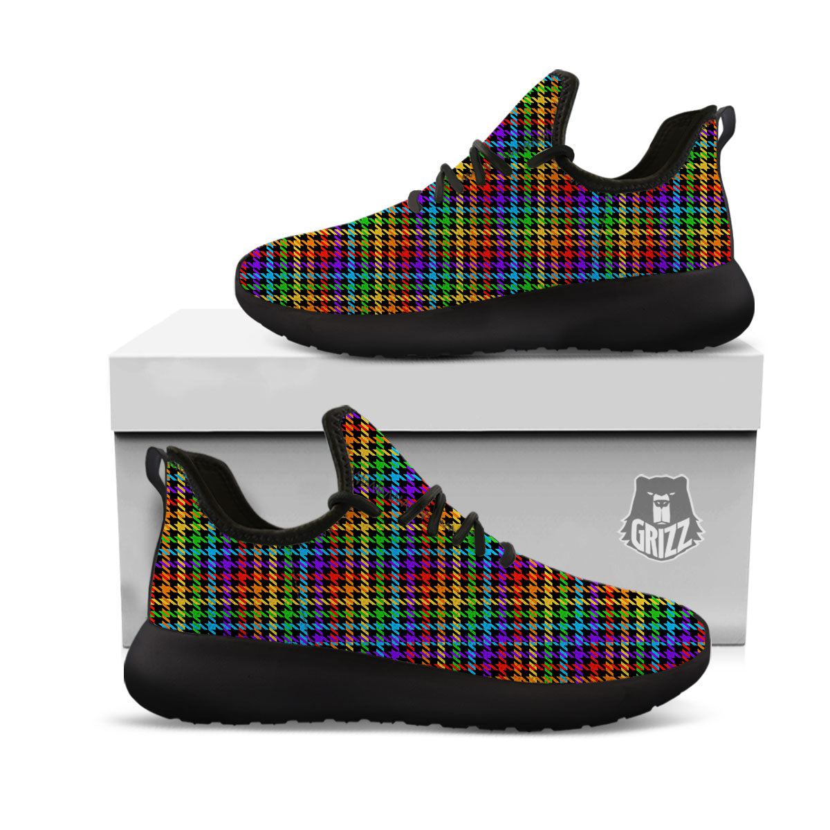 Houndstooth Rainbow Print Pattern Black Athletic Shoes-grizzshop