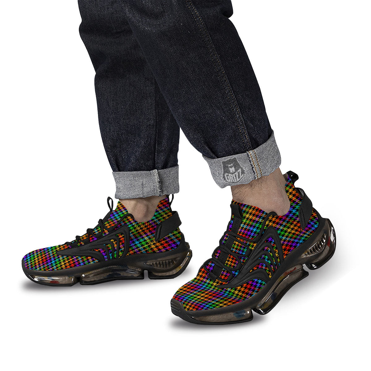 Houndstooth Rainbow Print Pattern Black Gym Shoes-grizzshop