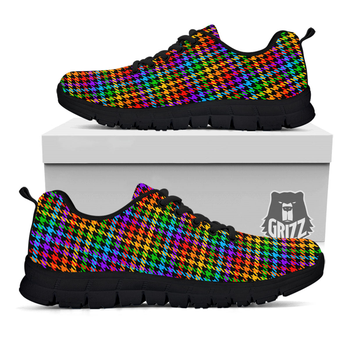 Houndstooth Rainbow Print Pattern Black Sneaker-grizzshop