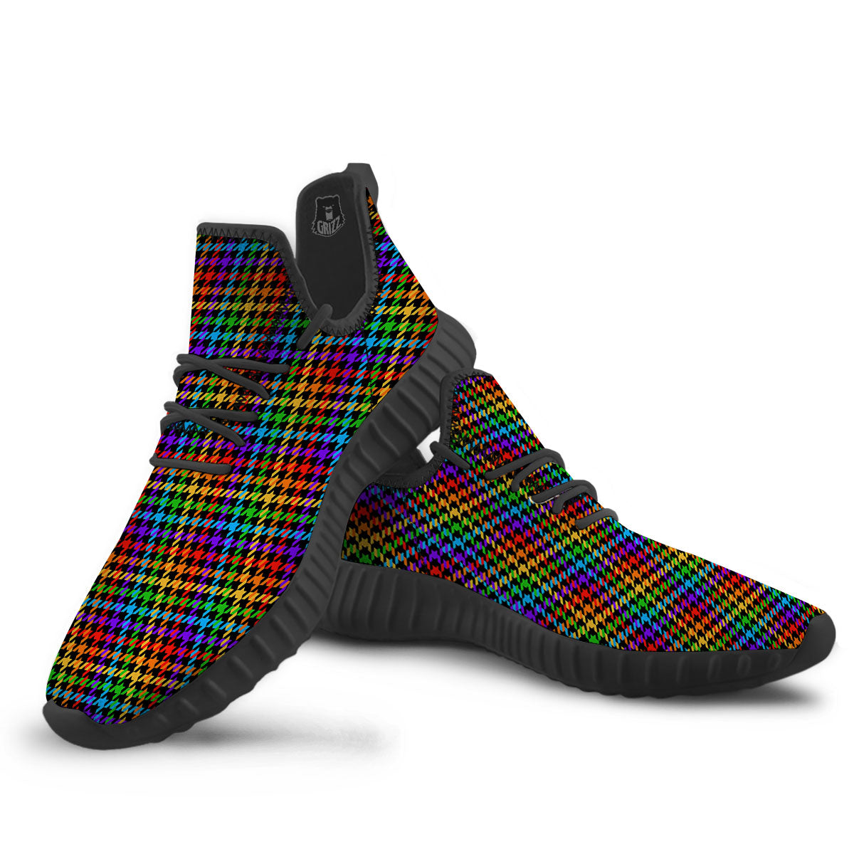 Houndstooth Rainbow Print Pattern Black Walking Shoes-grizzshop