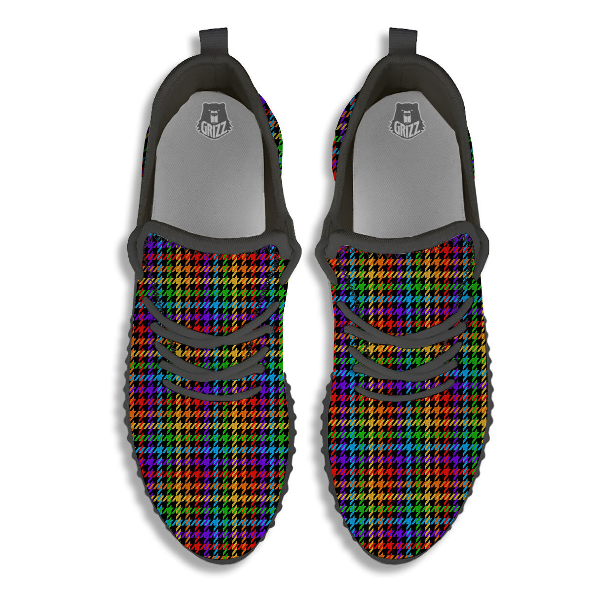 Houndstooth Rainbow Print Pattern Black Walking Shoes-grizzshop