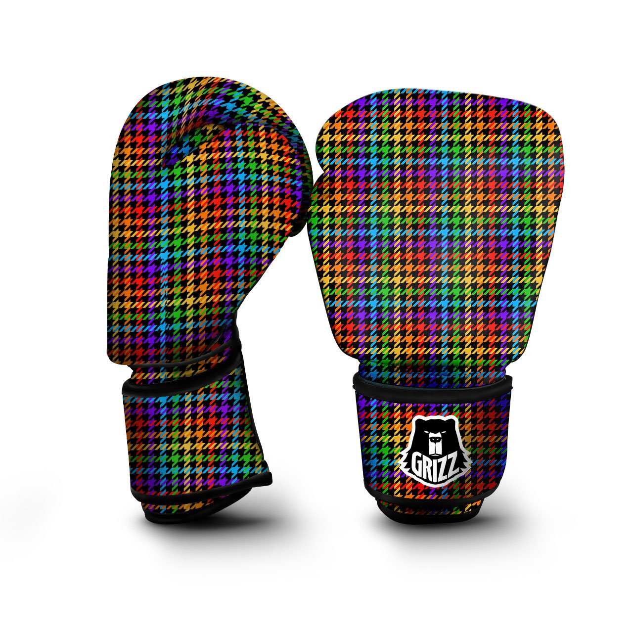 Houndstooth Rainbow Print Pattern Boxing Gloves-grizzshop