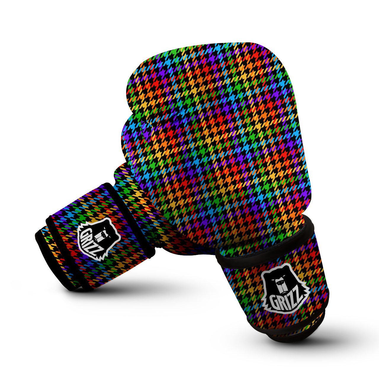 Houndstooth Rainbow Print Pattern Boxing Gloves-grizzshop