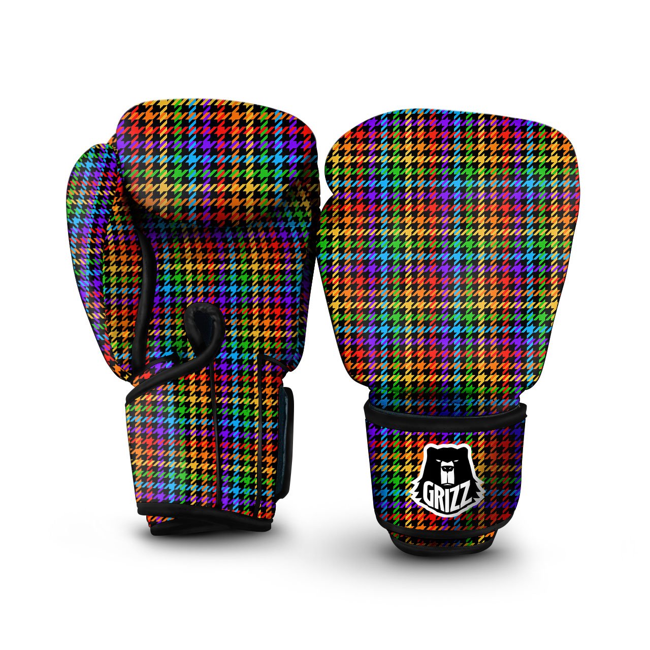Houndstooth Rainbow Print Pattern Boxing Gloves-grizzshop