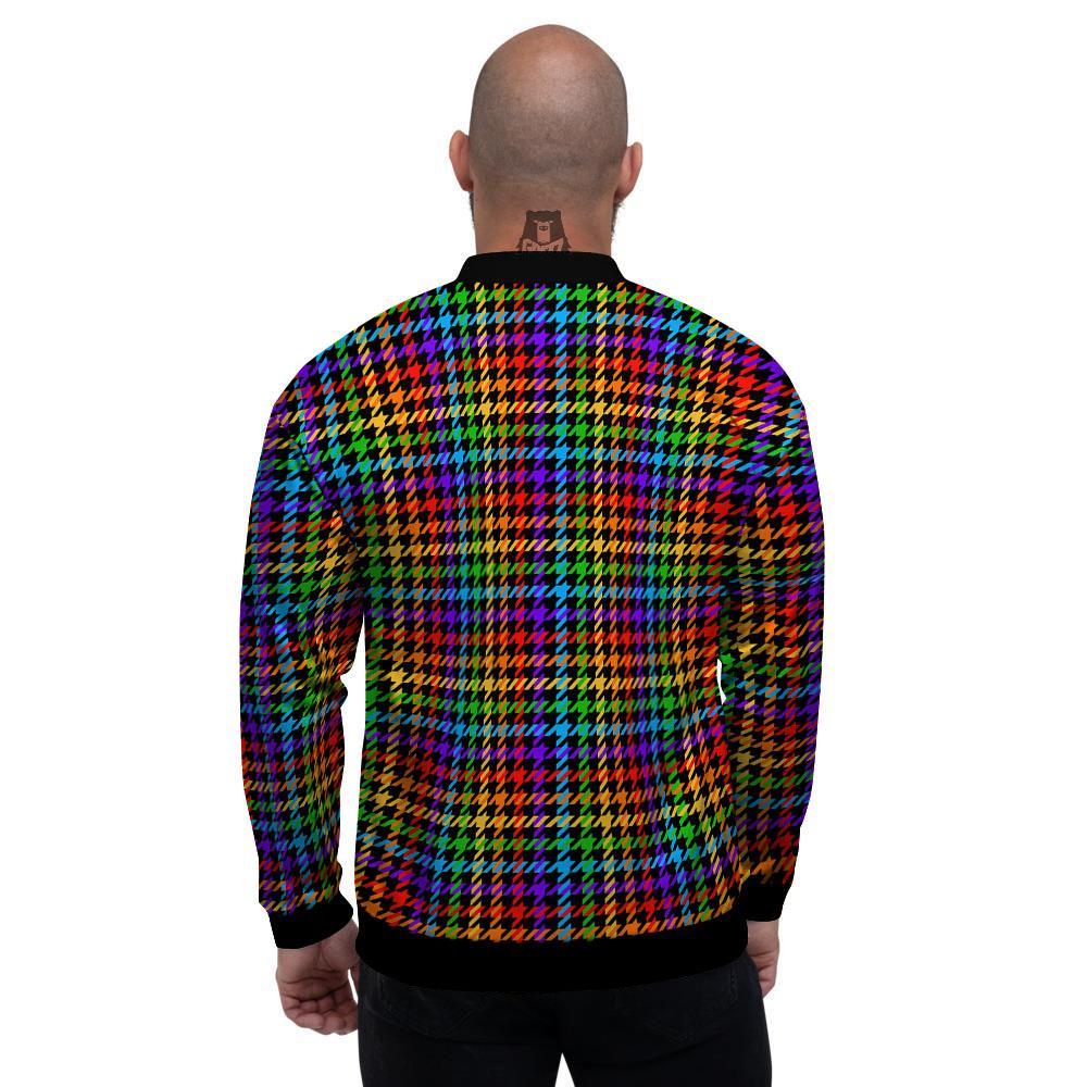 Houndstooth Rainbow Print Pattern Men's Bomber Jacket-grizzshop