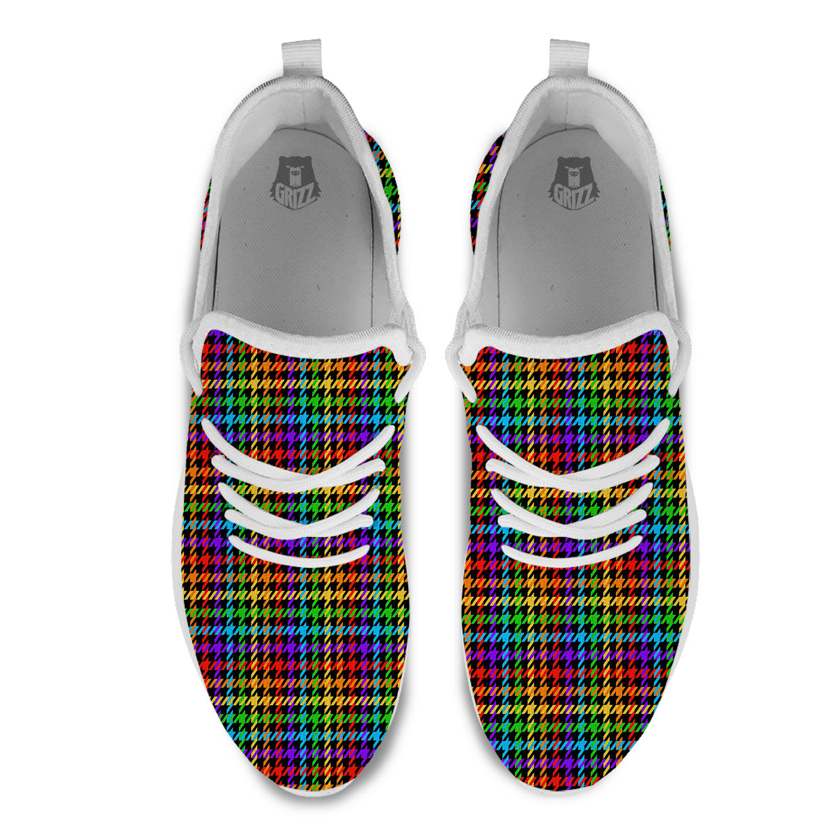 Houndstooth Rainbow Print Pattern White Athletic Shoes-grizzshop