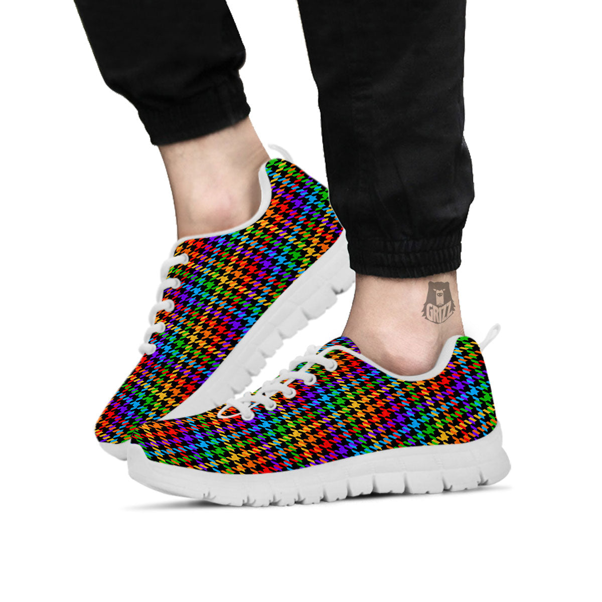 Houndstooth Rainbow Print Pattern White Sneaker-grizzshop