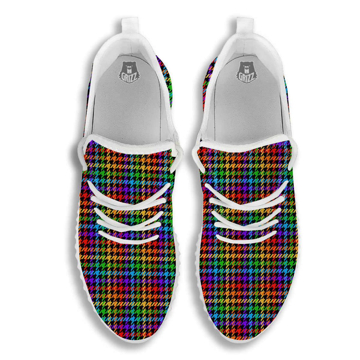 Houndstooth Rainbow Print Pattern White Walking Shoes-grizzshop