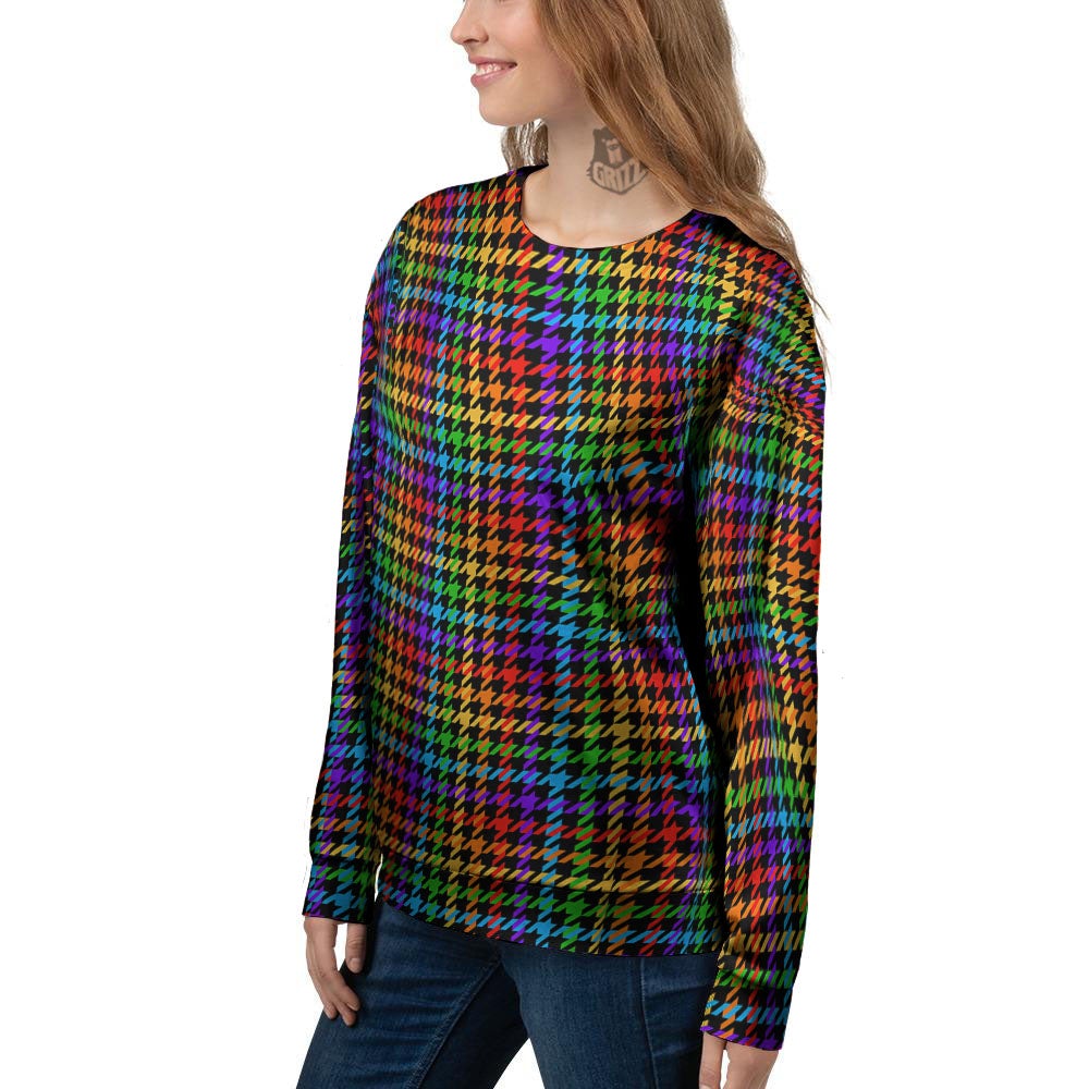 Houndstooth Rainbow Print Pattern Women's Sweatshirt-grizzshop