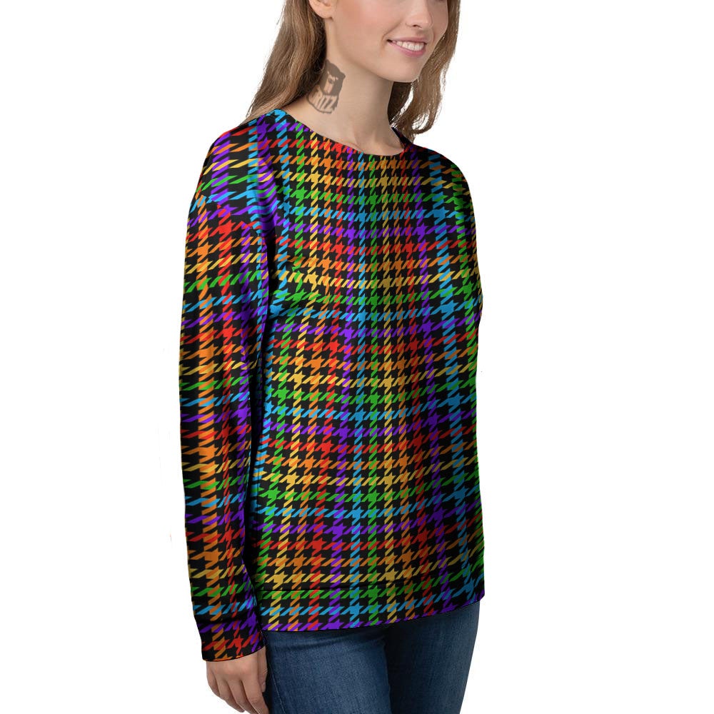 Houndstooth Rainbow Print Pattern Women's Sweatshirt-grizzshop