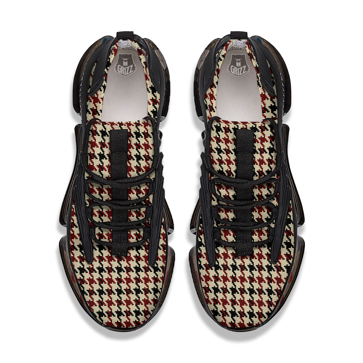 Houndstooth Red Brown Print Pattern Black Gym Shoes-grizzshop