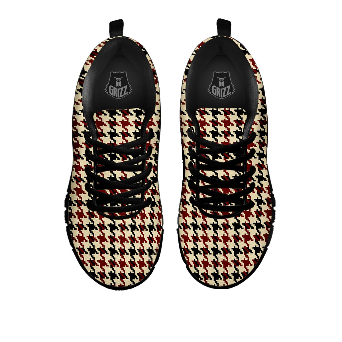 Houndstooth Red Brown Print Pattern Black Sneaker-grizzshop