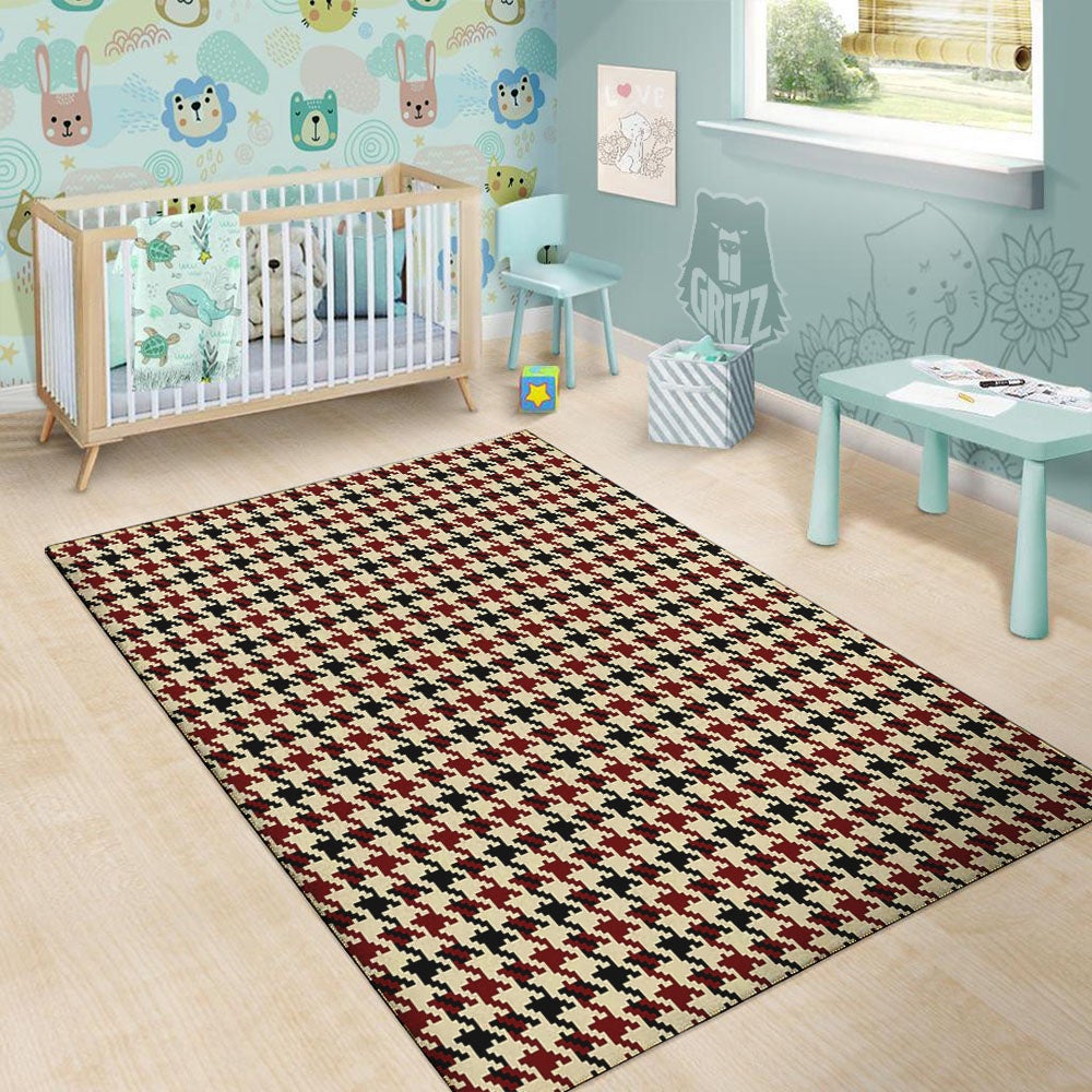 Houndstooth Red Brown Print Pattern Floor Mat-grizzshop