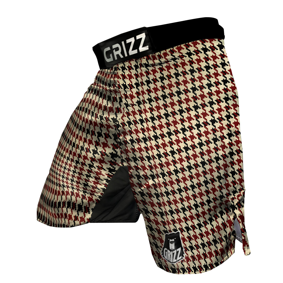 Houndstooth Red Brown Print Pattern MMA Shorts-grizzshop