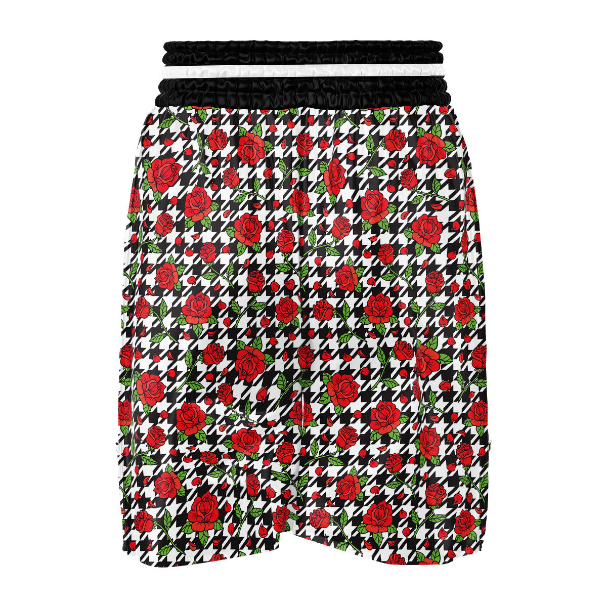 Houndstooth Red Roses Print Pattern Boxing Shorts-grizzshop