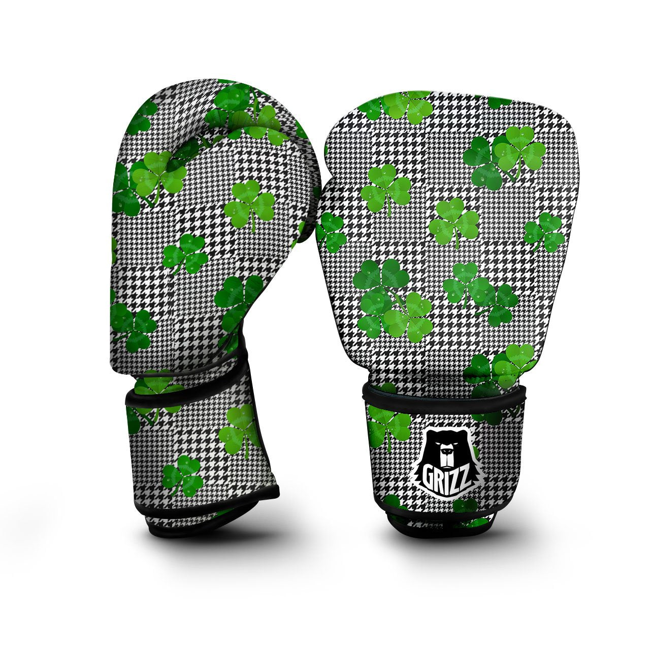 Houndstooth Shamrocks Print Pattern Boxing Gloves-grizzshop