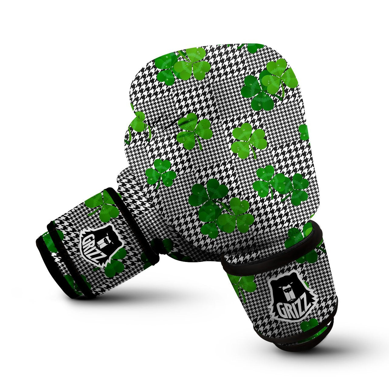Houndstooth Shamrocks Print Pattern Boxing Gloves-grizzshop