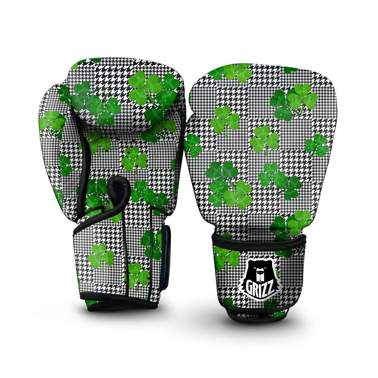 Houndstooth Shamrocks Print Pattern Boxing Gloves-grizzshop