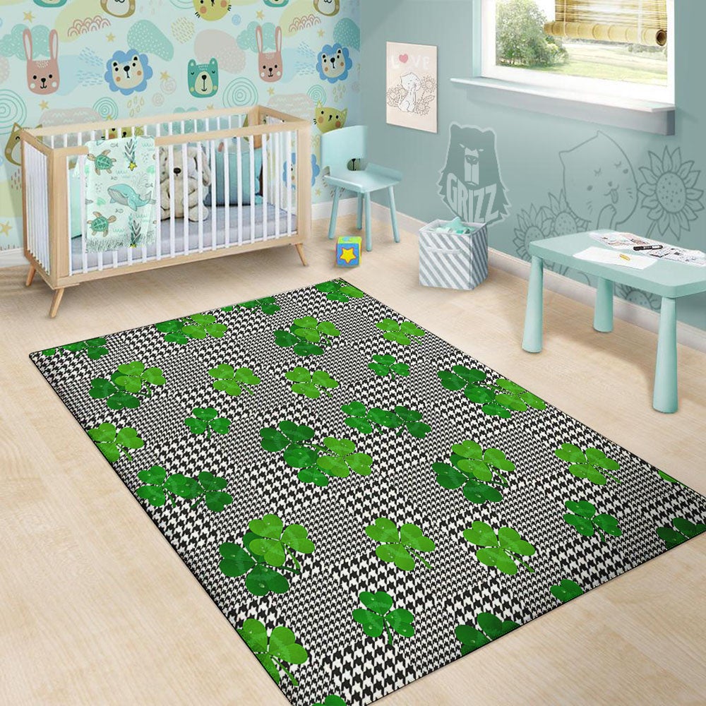 Houndstooth Shamrocks Print Pattern Floor Mat-grizzshop