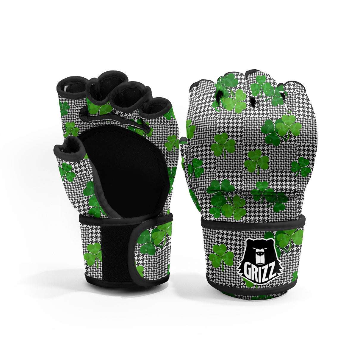 Houndstooth Shamrocks Print Pattern MMA Gloves-grizzshop