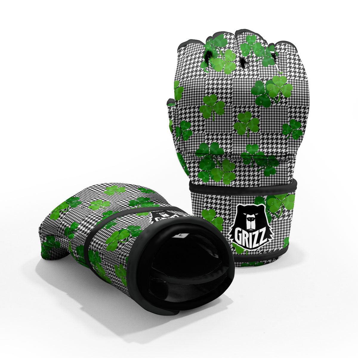 Houndstooth Shamrocks Print Pattern MMA Gloves-grizzshop